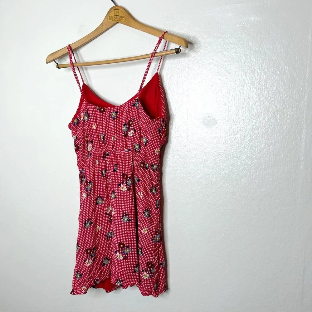 Everly Southern Sweetheart Dress Gingham Plaid Red Floral Print Mini Dress Small